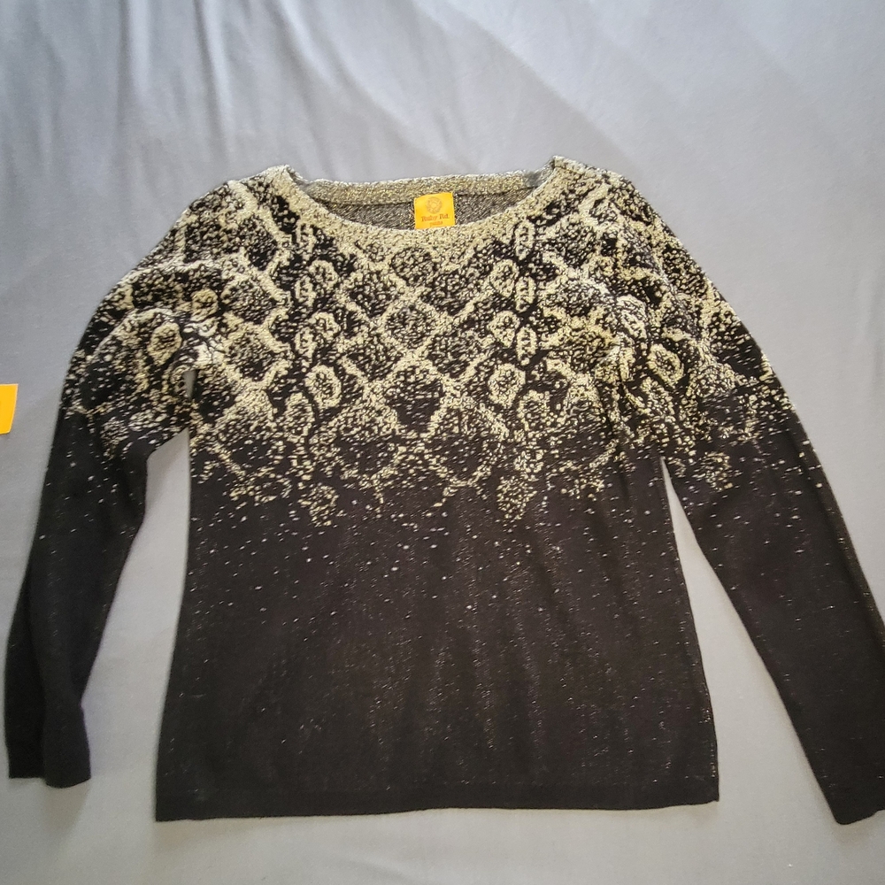 Ruby Rd. Petite S Sweater - NWOT - Black, Cream, And Gold